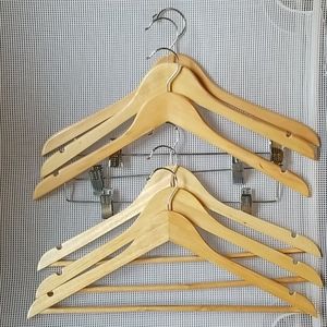 6 oak finish wooden hangers